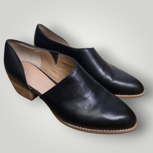 Madewell Black Leather Side Cutout Heeled Shoes Size 7.5 - Picture 1 of 7